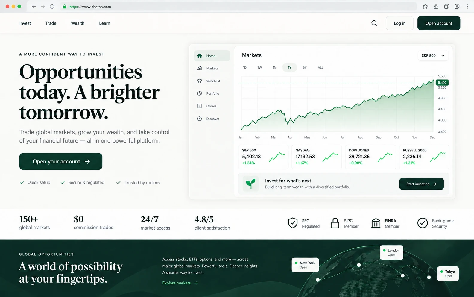 SthenoStack financial website product interface